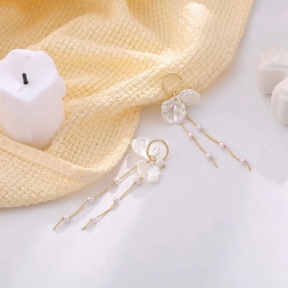 Women's Flower Pearl Tassel Dangle Drop Earrings